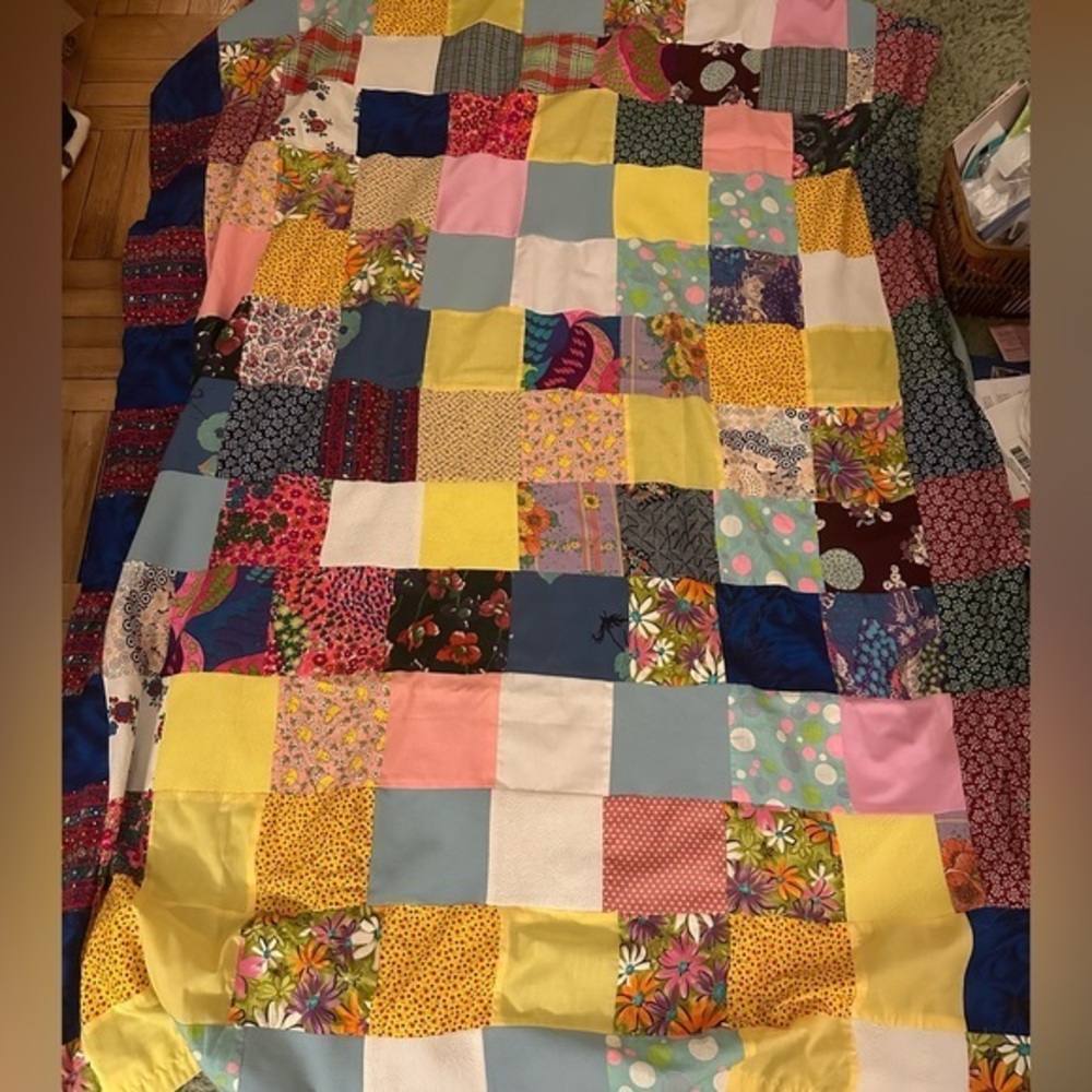 Colorful 60’s 70’s style handmade patchwork quilt blanket throw size twin